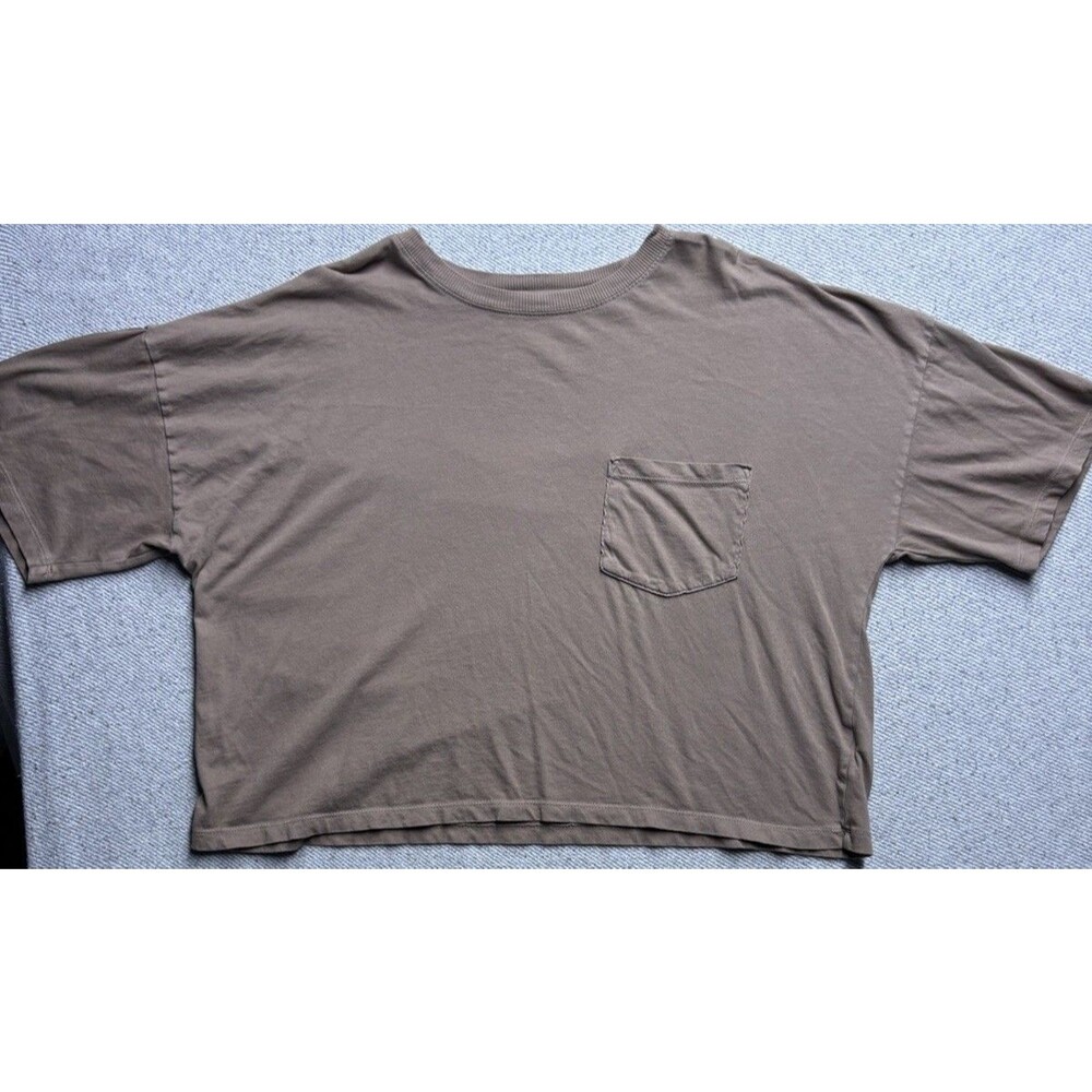 SO Brand 100% Cotton Neutral Brown Crop Pocket Tee Shirt Boxy Oversized Top XL